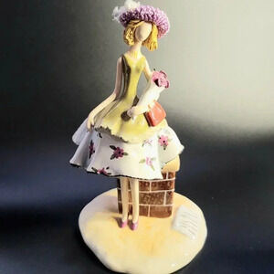 AppleTree Design Young Lady In Dress Porcelain  Figurine with crochet hat